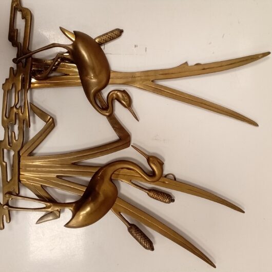 Vintage messing wanddecoratie kraanvogels in riet kopen bij RataPlan webshop!