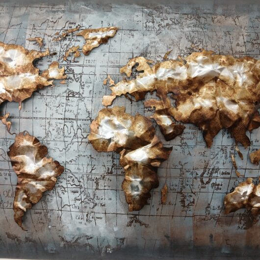 Wereldkaart in verchroomde metaal. kopen bij RataPlan webshop!